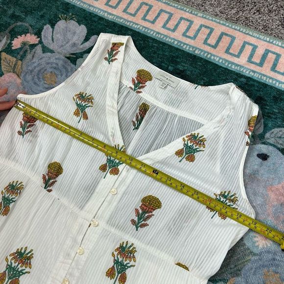 Lucky Brand Women White Cotton Pineapple Print Midi Dress Ruffle Sleeveless Maxi - Picture 7 of 14